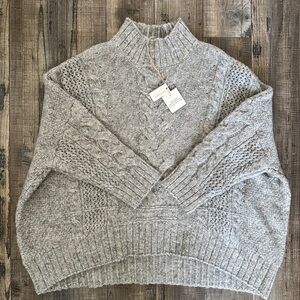 NWT Cost Plus World Market Heathered Gray Cable Mock Turtleneck Sweater